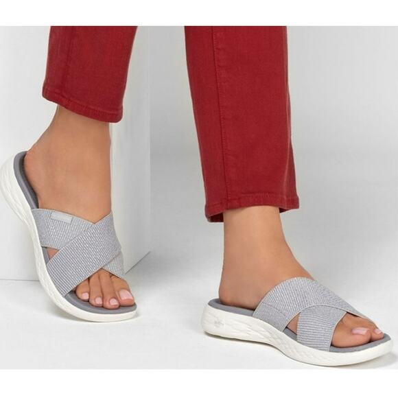 SKECHERS Go Walk Sandals, Women's Size 7, Glistening Silver - Picture 8 of 9